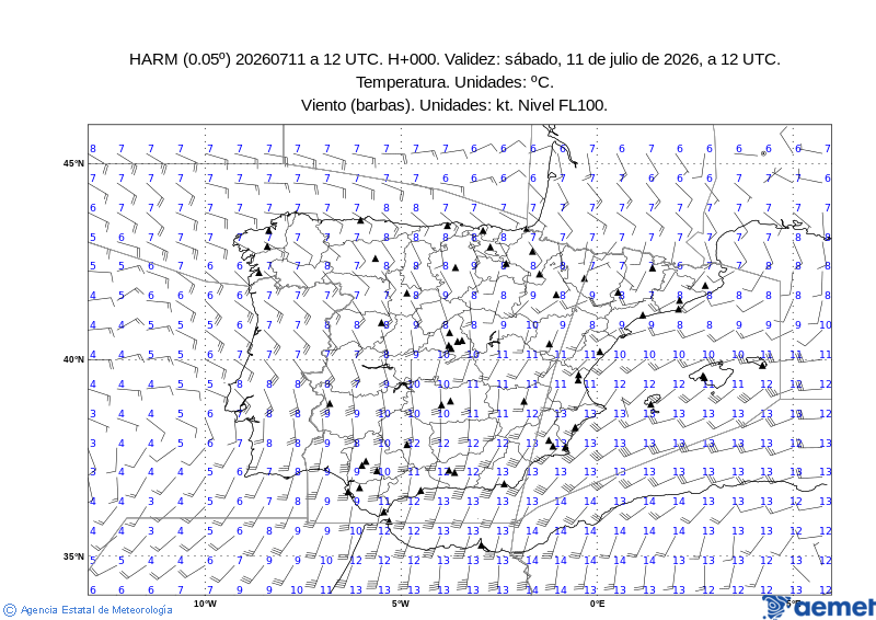 Spain wind chart FL100