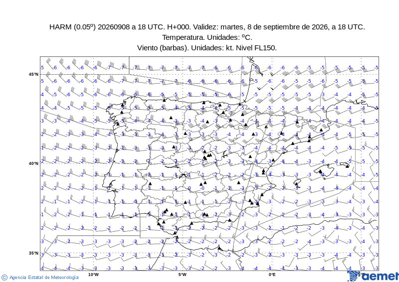 Spain wind chart FL150